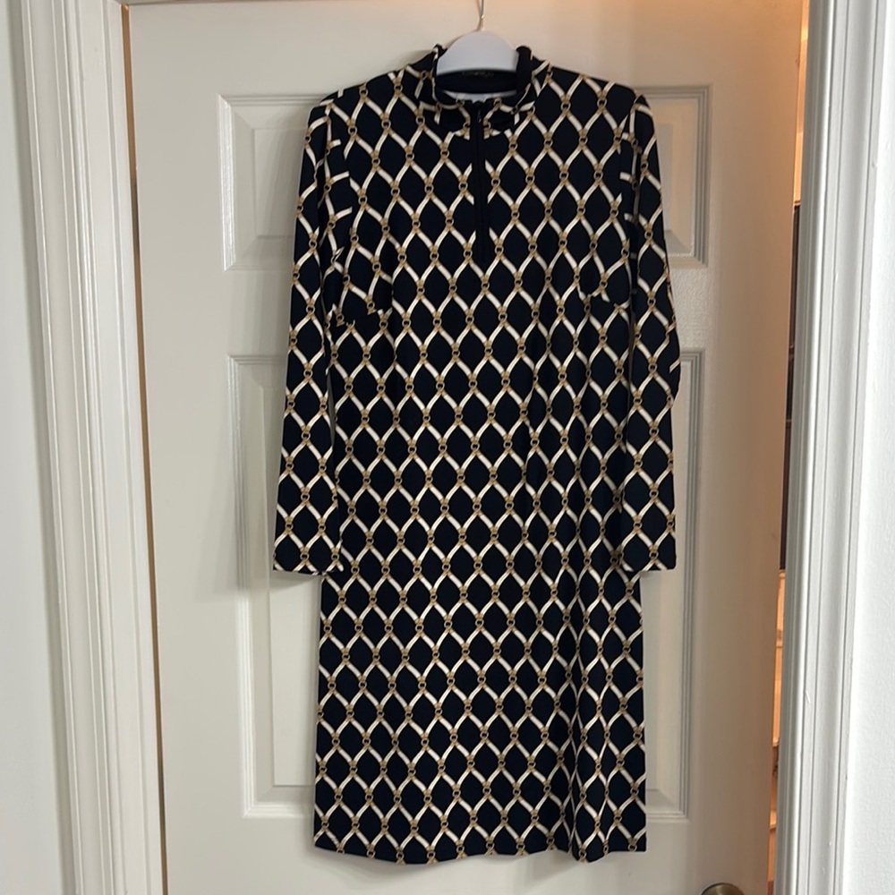 Elegant Black and Cream Geometric Dress
